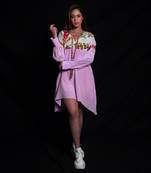 Lunar rock and purple rose embroidered dress