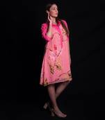 Tea rose broken flower printed collared dress