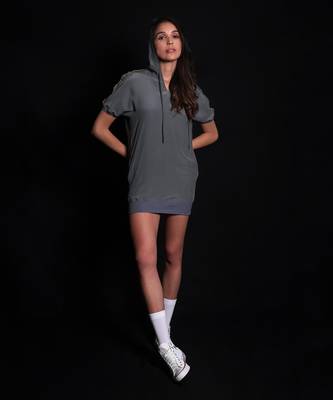 Titanium embroidery hoodie dress 1