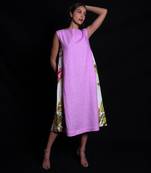 Purple rose broken flower printed long dress