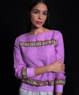 Purple rose geometric embroidered top 4