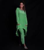 Absinthe green asymmetric embroidery top