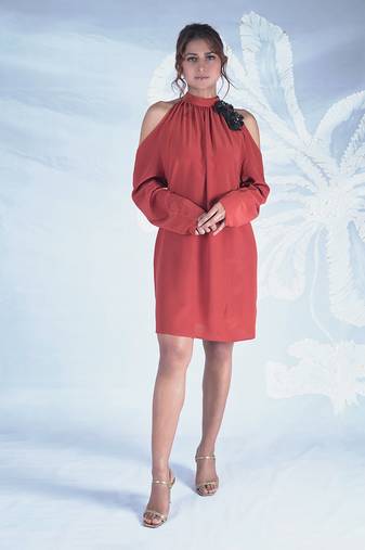 Onsra emrboidered cold shoulder dress