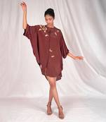 Brown flowy shirt embroidery dress