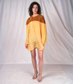 Yellow summer floral hand-embroidery dress