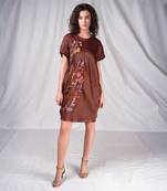 Brown balloon floral embroidery dress