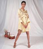 Yellow tent-fitted embroidery dress