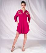 Pink tent-fitted embroidery dress