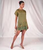 Green floral embroidery dress