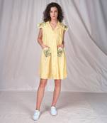 Yellow shirt leaf embroidery dress