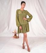 Green balloon flowy silk dress