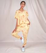 Yellow loose-fit printed jumpsuit