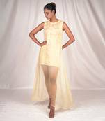 Yellow hued organza gold sequin dress