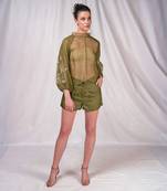 Green shibori printed top