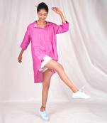 Pink asymmetrical embroidery overshirt