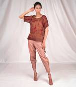 Brown organza floral embroidery top