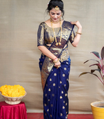 Navy Banarasi silk blend Saree With Blouse Piece.