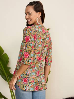 Winered women multicolor floral print front opening tunic 6