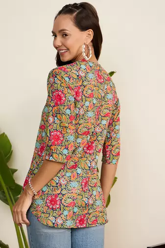Winered women multicolor floral print front opening tunic