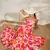 Winered women pink floral lace strap tiered dress