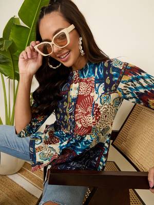 Winered woman multicolor printed front opening tunic 2