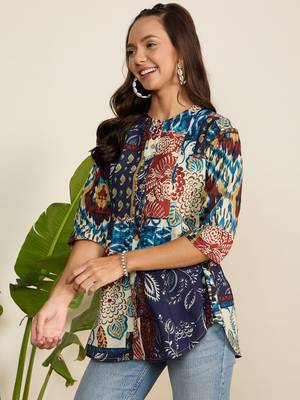 Winered woman multicolor printed front opening tunic 3