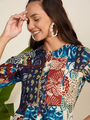 Winered woman multicolor printed front opening tunic 4