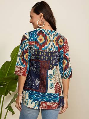 Winered woman multicolor printed front opening tunic 5
