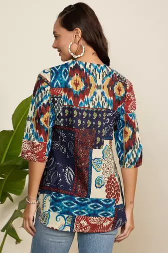 Winered woman multicolor printed front opening tunic