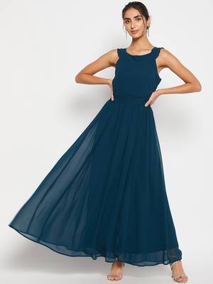 Winered woman georgette solid flared dress 1
