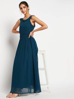 Winered woman georgette solid flared dress 2