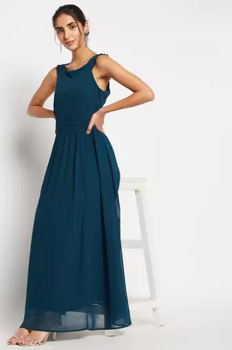 Winered woman georgette solid flared dress