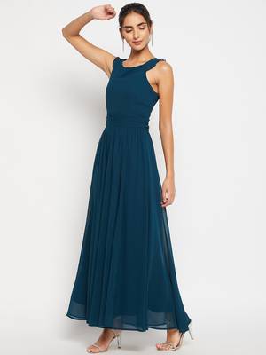 Winered woman georgette solid flared dress 3