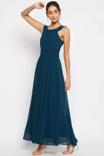 Winered woman georgette solid flared dress