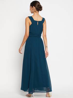 Winered woman georgette solid flared dress 5