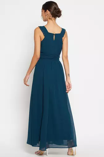 Winered woman georgette solid flared dress