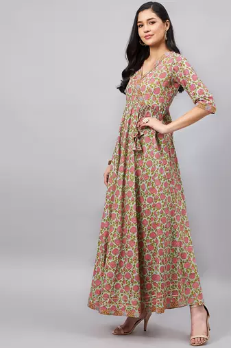 Winered woman angrakha floral dress with border