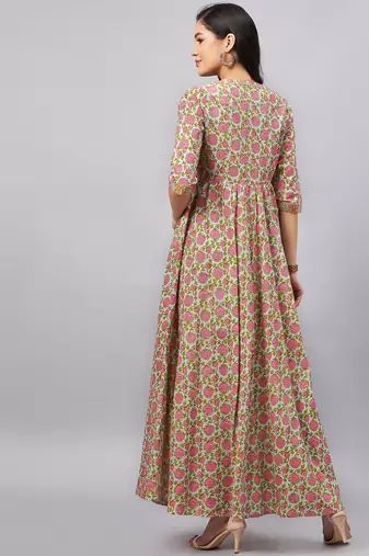 Winered woman angrakha floral dress with border