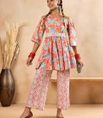 Winered woman one- shoulder geometric print co-ord set