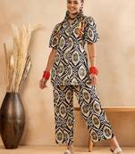Winered woman black geometric print front opening co-ord set