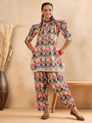 Winered woman multi-colour front placket co-ord set 1