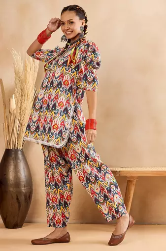 Winered woman multi-colour front placket co-ord set