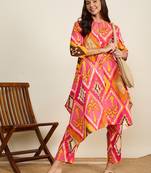 Winered woman pink geometric print aysmmetric co-ord set