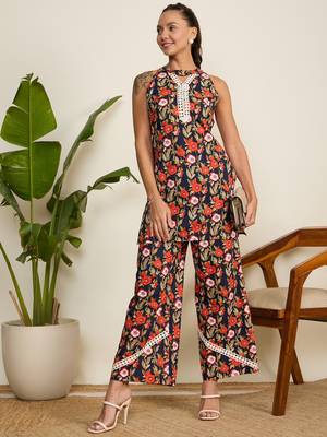 Winered woman navy blue floral print halter neck co-ord set 1