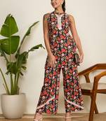 Winered woman navy blue floral print halter neck co-ord set
