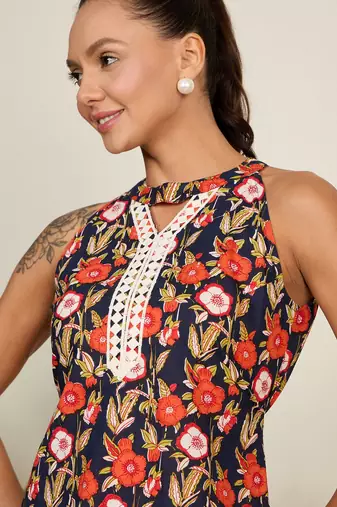 Winered woman navy blue floral print halter neck co-ord set