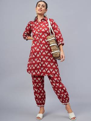 Winered woman rust ikat printed front opening co-ord set 2