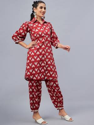 Winered woman rust ikat printed front opening co-ord set 3