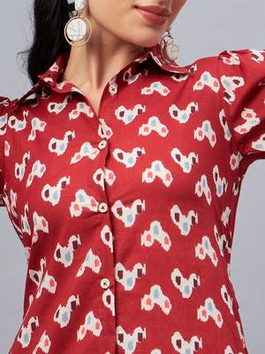 Winered woman rust ikat printed front opening co-ord set 4