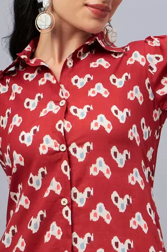 Winered woman rust ikat printed front opening co-ord set